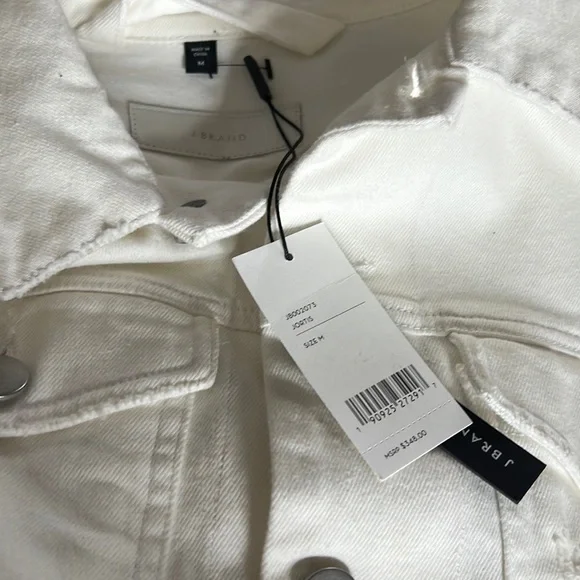 NWT J Brand Men's White Noah Distressed Denim Jacket In Jortis Size M JB002073
